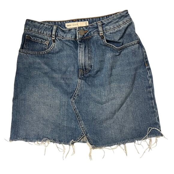 Asos Medium Wash Raw Hem Cutoff Denim Skirt Size US 6 - Picture 1 of 4
